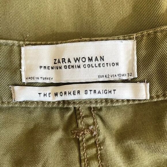 Zara Woman The Worker Straight Green / Red Y2K Wide Leg  10 # 1678 - Picture 9 of 14